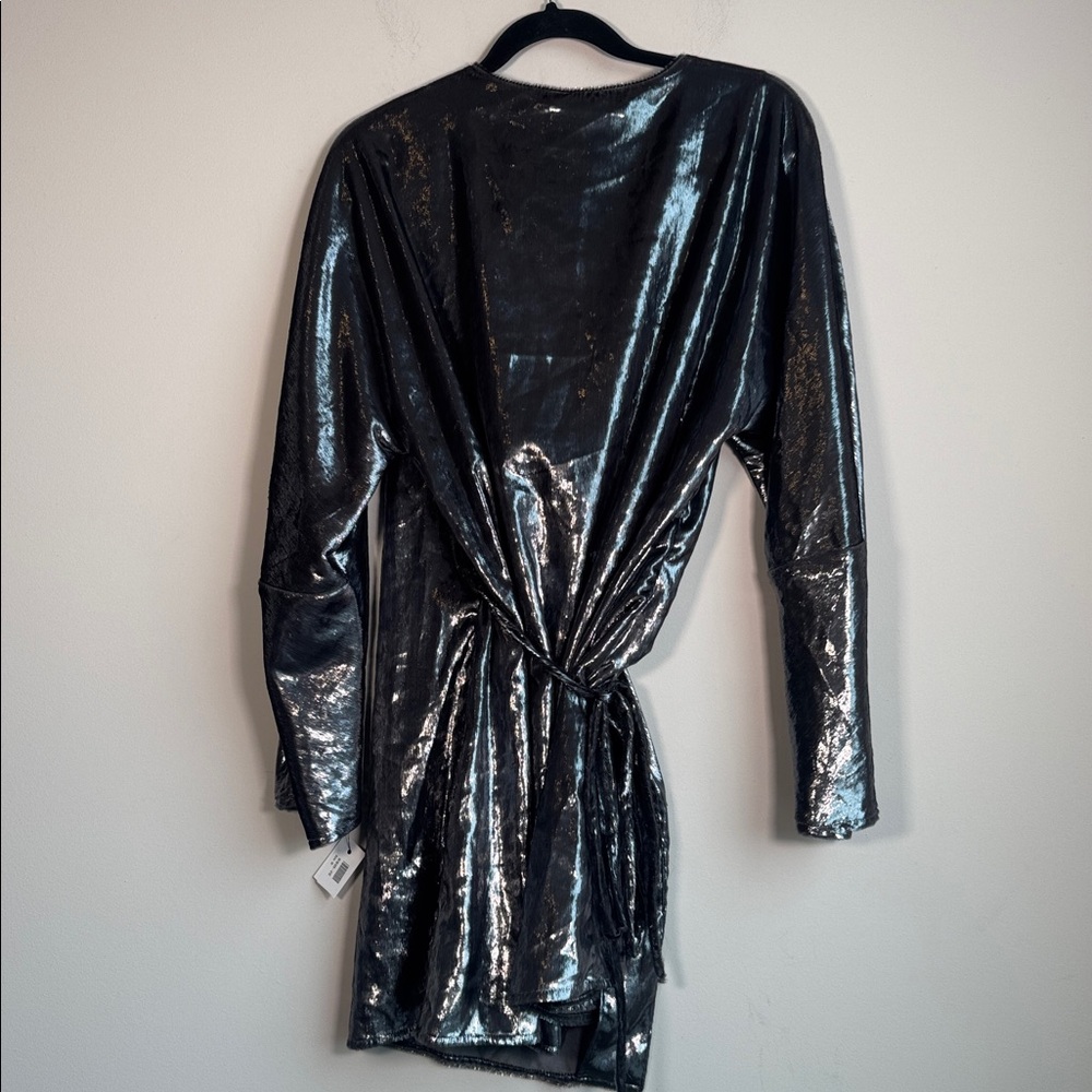NWT BEARE PARK Velvet Mini Wrap Dress in Silver Tinsel - US 6 - Picture 6 of 8